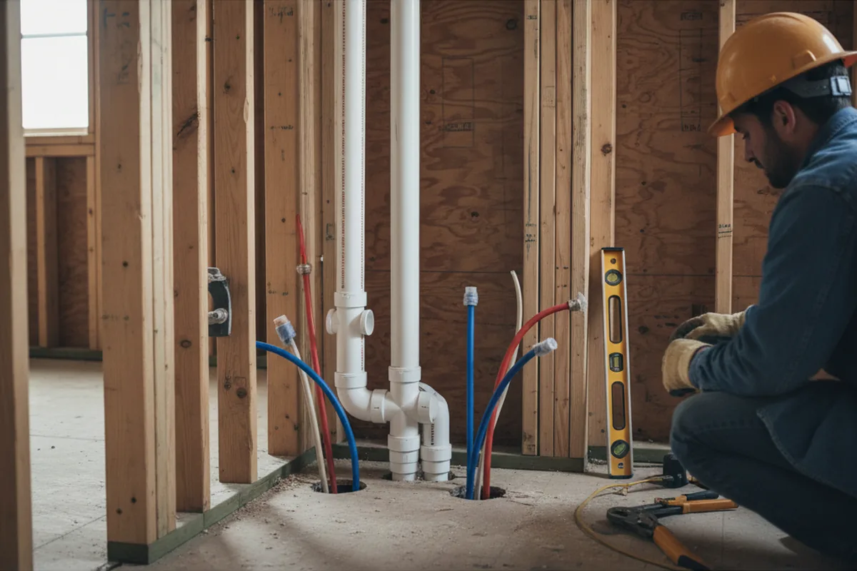 Drain and supply rough-in during Sump Pump Repair in Norfolk