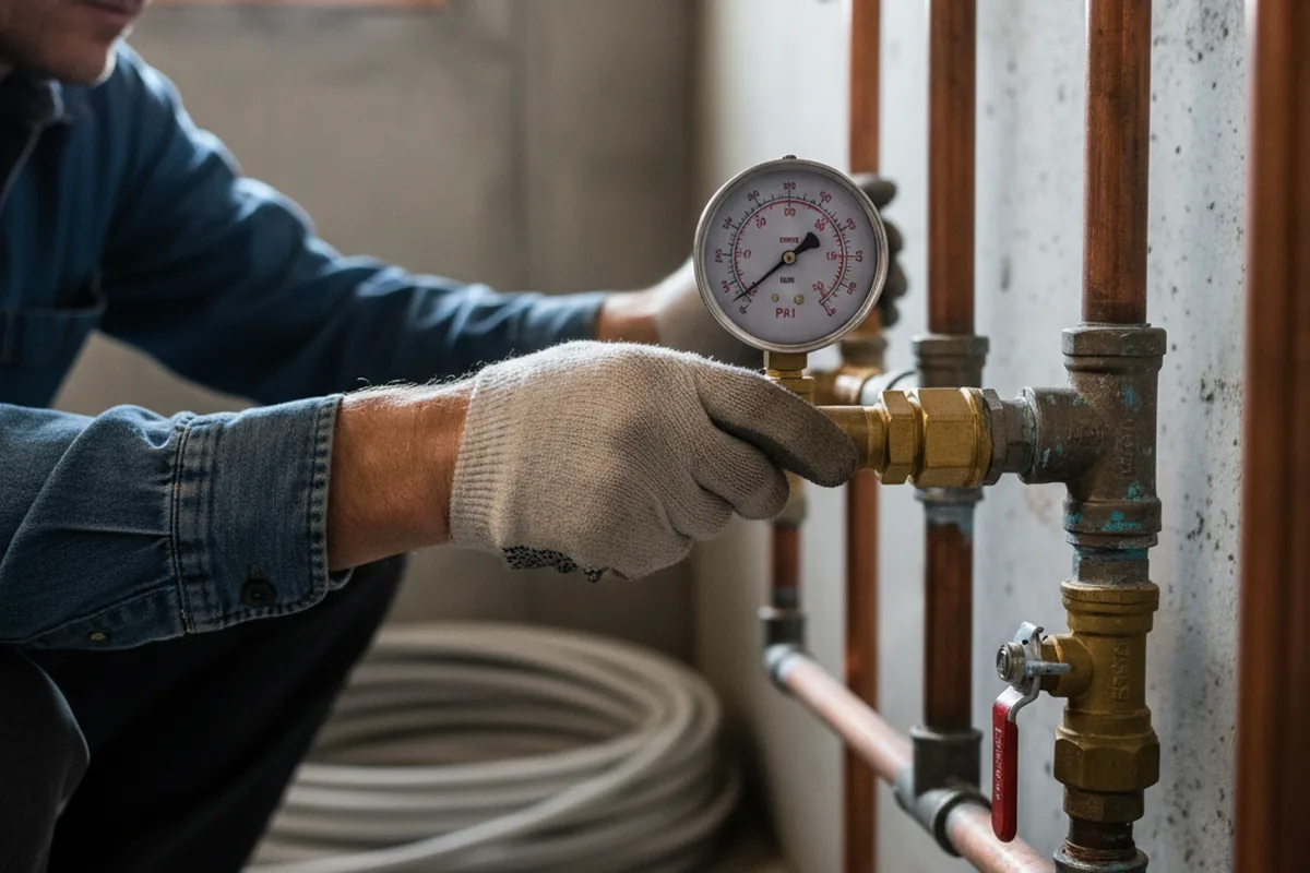 Pressure testing a repaired line during Water Line Repair in Norfolk